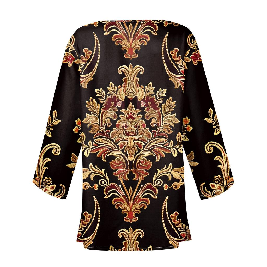 Women's Casual Fashion Caot Retro Printed Lightweight Medium Length Jacket Cardigan