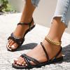 Модная обувь для женщин 2025 Лето Новые женские плоские сандалии на подошве Римские сандалии с ремешками с нескользящей резиновой подошвой Женские повседневные сандалии
