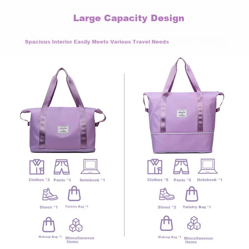Travel Bag, Large Luggage Bag, Expandable Handbag, Foldable Storage Bag, Purple
