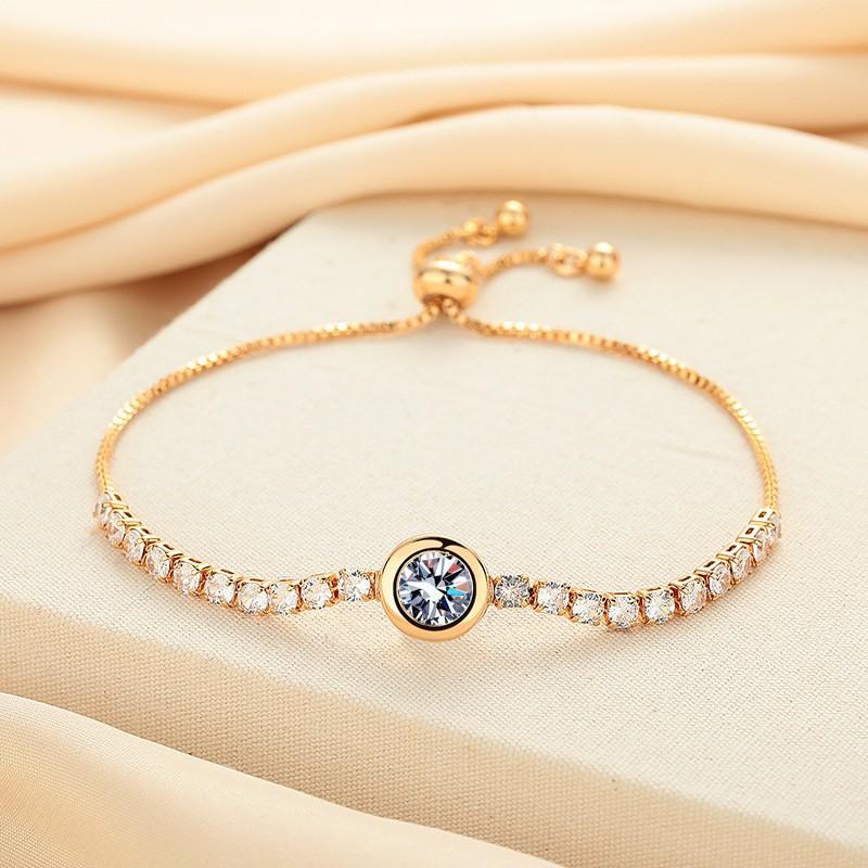 Браслет из циркона цвета шампанского золота для женщин, не тускнеющий, инкрустированный бриллиантами, универсальный, раздвижной и регулируемый браслет