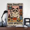 Cat Eating Spaghetti Funny Art Printed Poster Customized Wall Art Retro Vintage Metal Tin Signs for Coffee Bar Accessories Decor