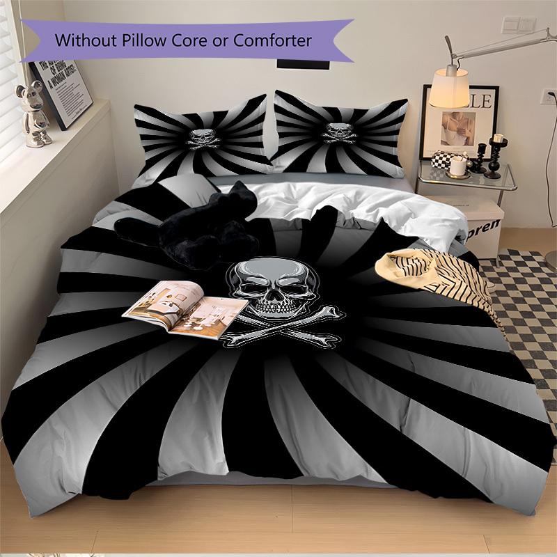 3pcs Skull Duvet Cover Set, Cover For Bedroom Guest Room (1 Duvet Cover + 2 Pillowcase, Without Quilt), yy250922241