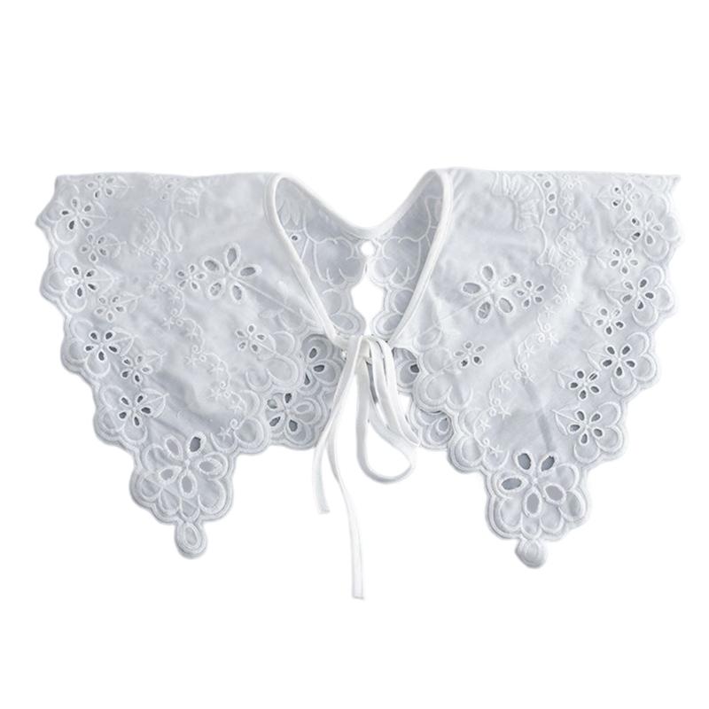 Royal Style Cotton Fake Collar Shawl Wrap Hollow Out Floral Lace Ruffled Trim Necklace Pointed Lapel Blouse Dropshipping