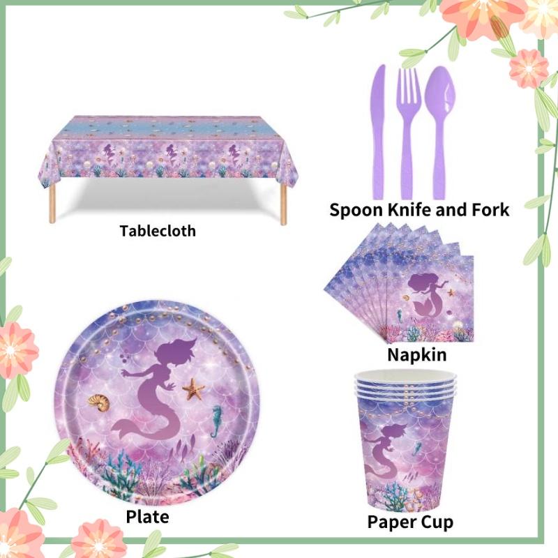 Mermaid-themed Party Paper Plates And Cutlery Set For A Dreamy Celebration