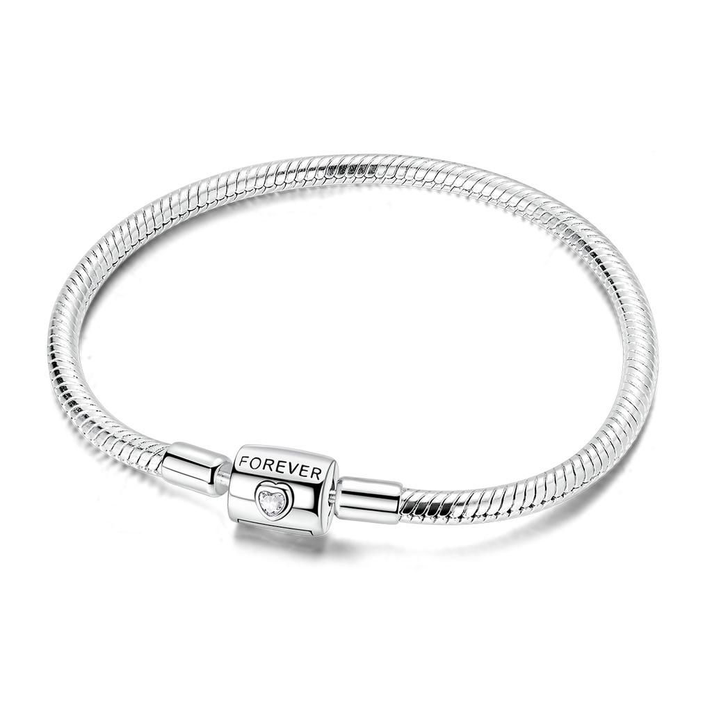 Original 925 Silver Charm Bracelets Heart Clip Bead Snake Chain Bracelet Fit Charms Beads Diy For Woman Fine Jewelry