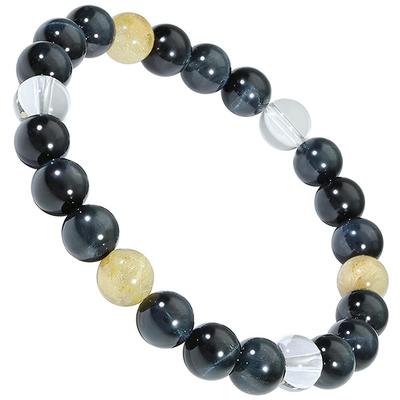 Браслет из рутилового кварца Shinjuku Ginnokura Blue Tiger Eye, размер 8 мм, 18 см, размер ML, натуральный камень, простой, мужской, женский
