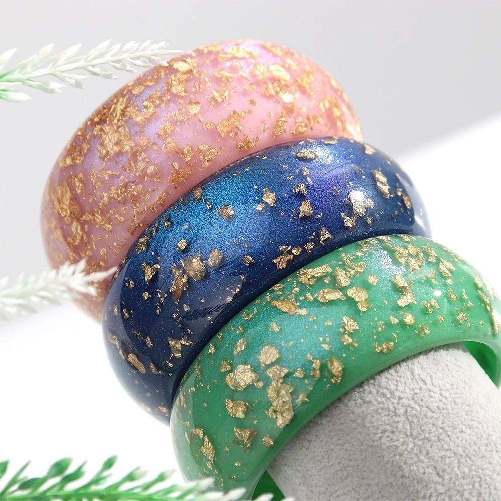 Gold Foil Round Bangles Glitter Resin Bangles Trendy Wide Bangles for Women