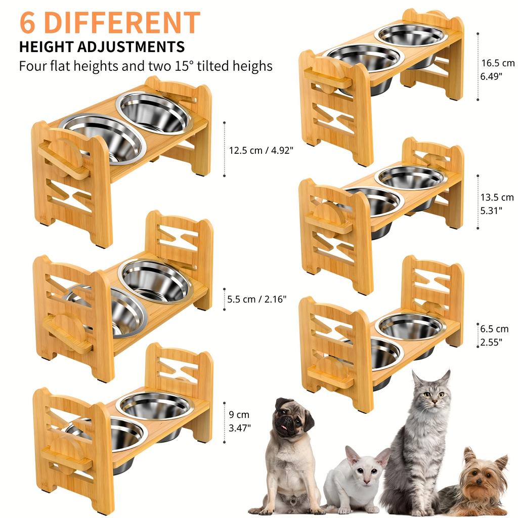 Регулируемая приподнятая кормушка для собак и кошек со складной подставкой и 2 чашами из нержавеющей стали, идеально подходит для маленьких домашних животных