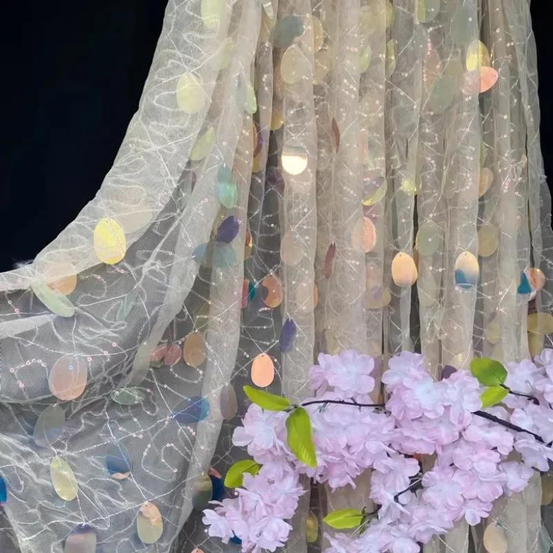 100x125cm Sweet Pink Sequins Fabric Colorful Sequin Tulle Fabric For Wedding Party Dress Performance Clothes Girl Baby Skirt