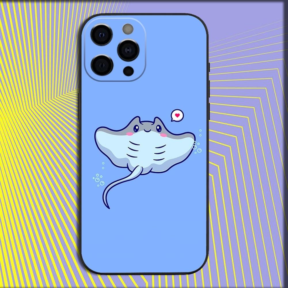 Fish Cool Manta Ray Phone Case For iPhone 16,15,14,13,12,11,Pro,X,XS,Max,XR,Plus,Mini Soft Black Cover