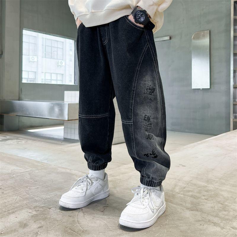 Детская одежда Джинсовые брюки для мальчиков Корейские свободные детские брюки длиной до щиколотки