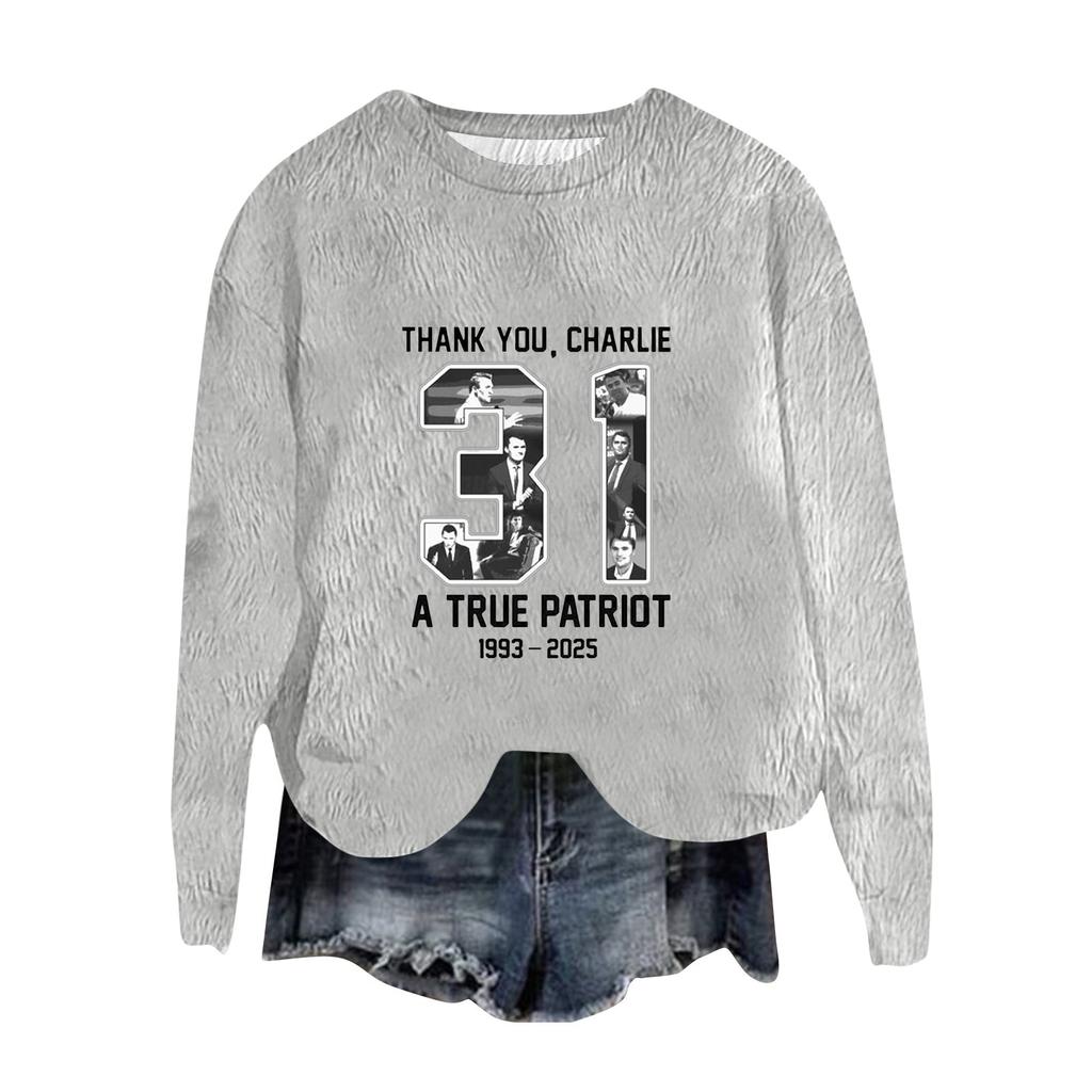 Women's Fashion Round Neck Pullover Top Long Sleeve Tee Printed Sweatshirt