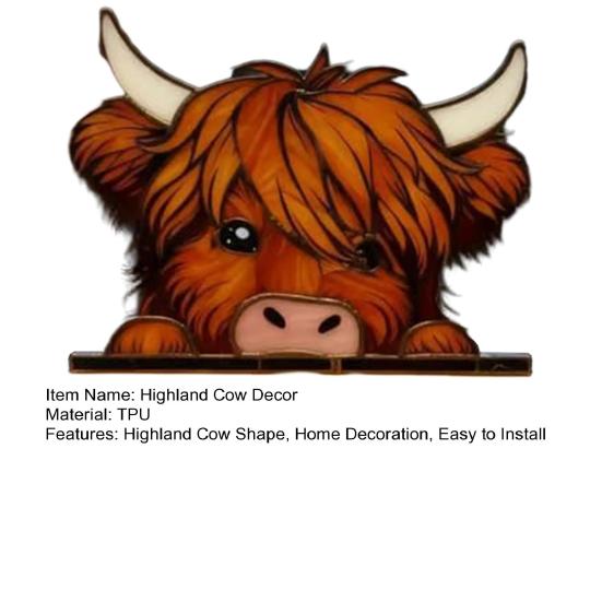 Highland Cow Window Corner Decoration 3D Printed Peeping Highland Cattle Home Office Living Room Door Window Frame Ornament
