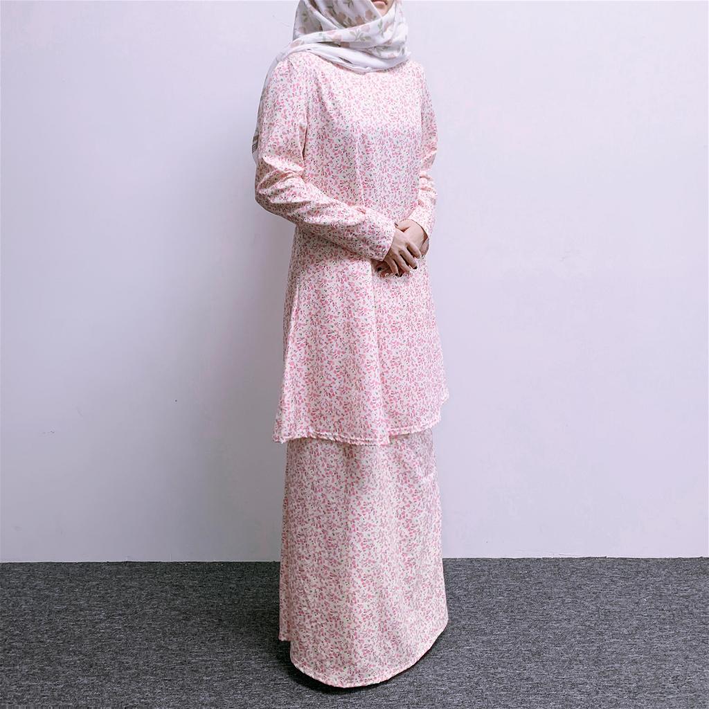 Современный набор baju kurung с цветами, маленький набор для Рамадана, мусульманская одежда с цветочным принтом
