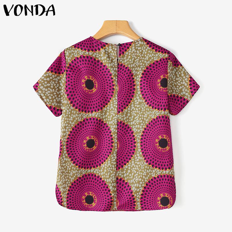 VONDA Summer Women Short Sleeve Print Casual Loose T-shirts Tops