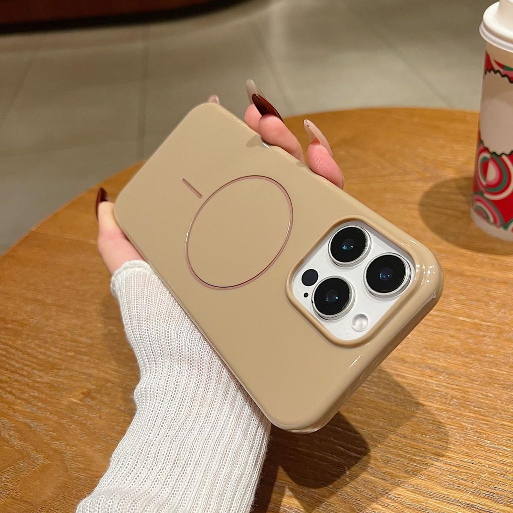Suitable for Apple 16PM Fine Magnetic Ring 15Pro Silicone Glossy Case 14pm Solid Color Full Cover 13 Liquid Protective Case