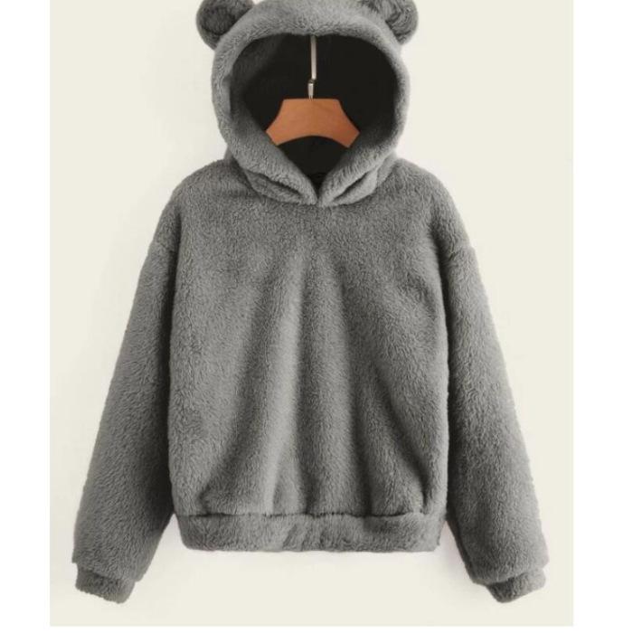 Женский весенне-осенний и зимний пушистый худи с капюшоном и ушками кролика и медведя, теплый пуловер однотонного цвета