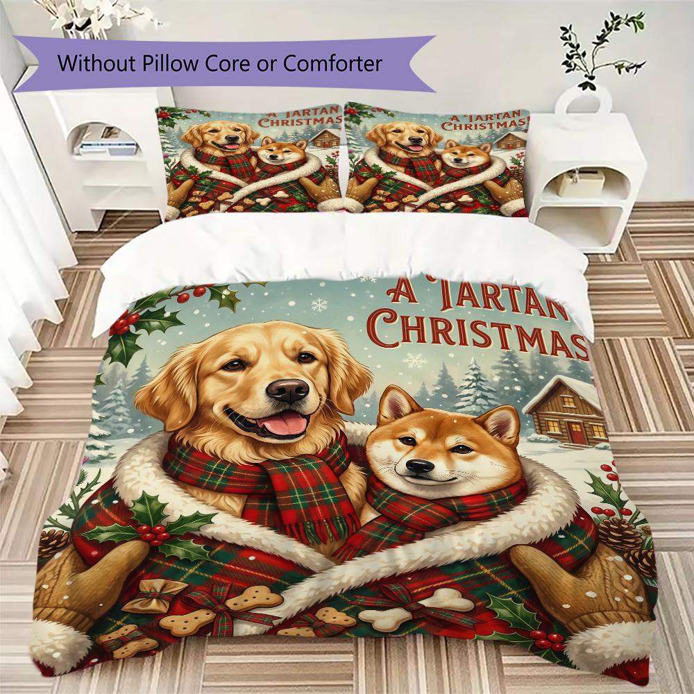 Puppies Celebration Pattern Bedding uilt Set uilt Cover Pillowcase Home Decoration Birthday Gift (1 * duvet cover + 2 * pillowcase without core)_XIA