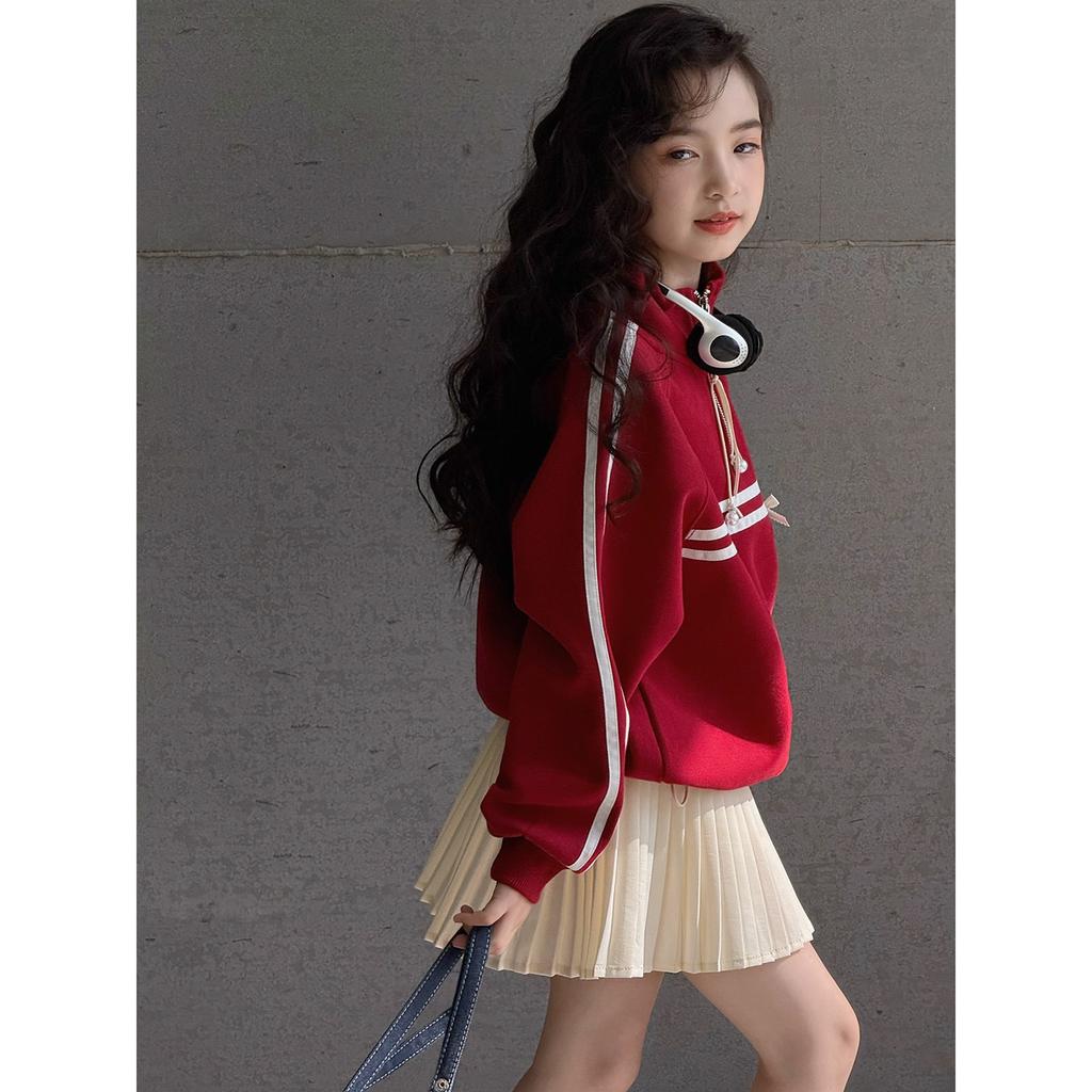 Girls Half Zip Stand Collar Sweatshirt Long Sleeve Thin Jacket For Big Kids Spring Autumn Student Outerwear