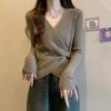 Рубашка с V-образным вырезом, весна, осень и зима, новые тонкие топы для женщин, модные женские универсальные топы