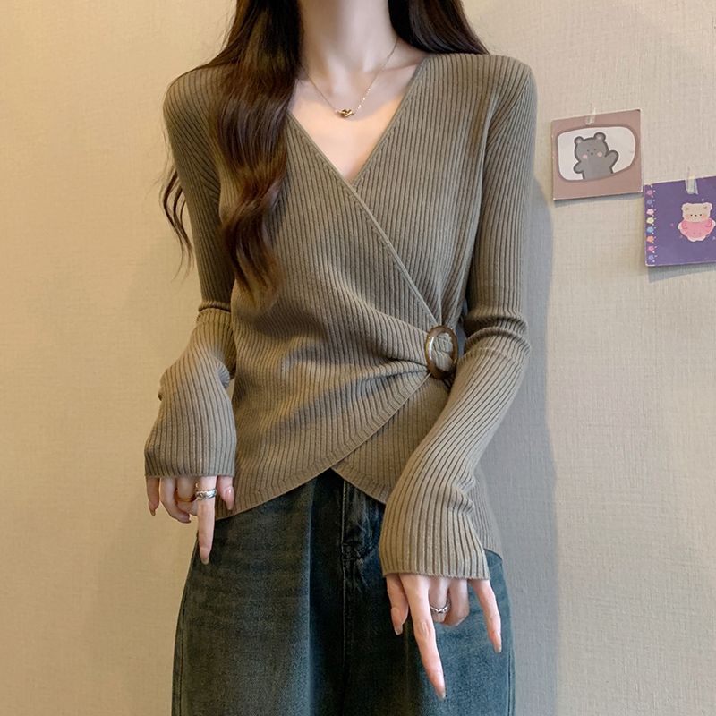 Рубашка с V-образным вырезом, весна, осень и зима, новые тонкие топы для женщин, модные женские универсальные топы