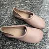 Johnature Vintage Handmade Genuine Leather Flats Shoes Comfortable Soft Sole Solid Color Slip-on Shoes