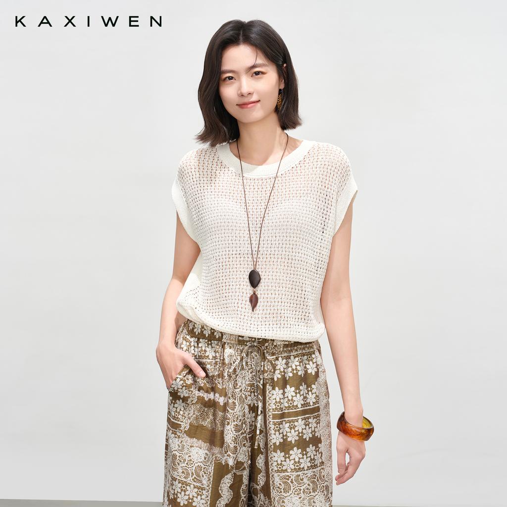 Paper yarn hollow knitted sweater