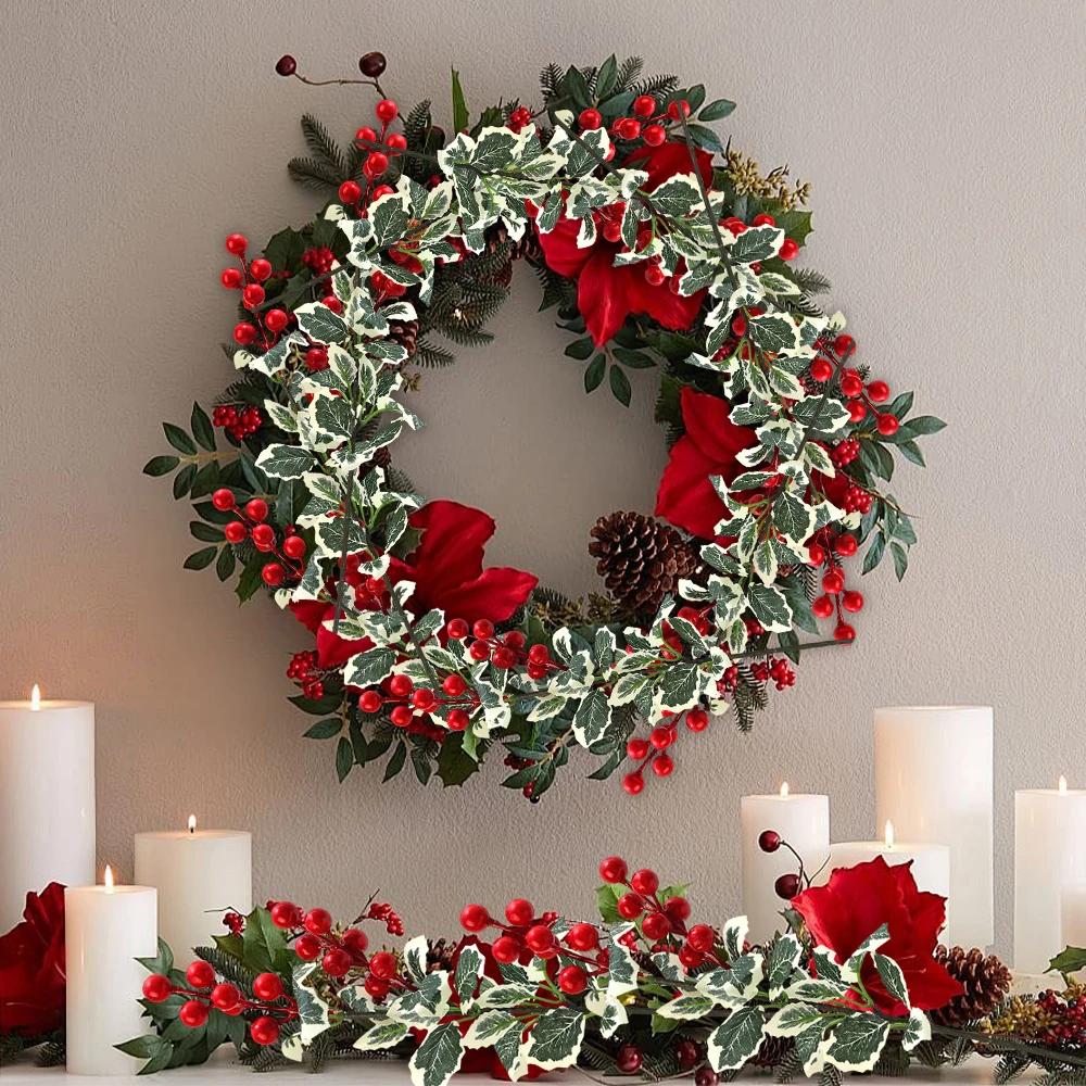 Artificial Berries Red Gold Silver Fake Berries Branch Cherry Stamen Christmas DIY Floral Wreath Ornament New Year Party Decor