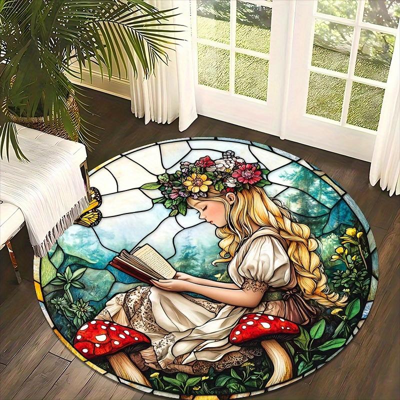 Fairy Tale Forest Reading Flannel-printed round floor mats are slip-resistant Suitable for living bedroom terrace garden carpets