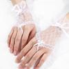 Lace Short Gloves for Women Bridal Wedding Mesh Hand Sleeves with Handmade Ribbon Bow And Hook Finger Glued