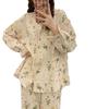 Floral Bubble Cotton Pajamas Lace Lace Ins Style Women Autumn Winter Women Homewear Set Round Neck Sweet Girl Loose Sleepwear