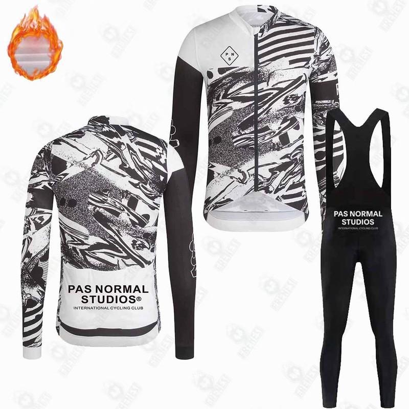 Fleece Cycling Suit Winter Long Sleeve Bib Pants Road Mountain Bike Outdoor Riding