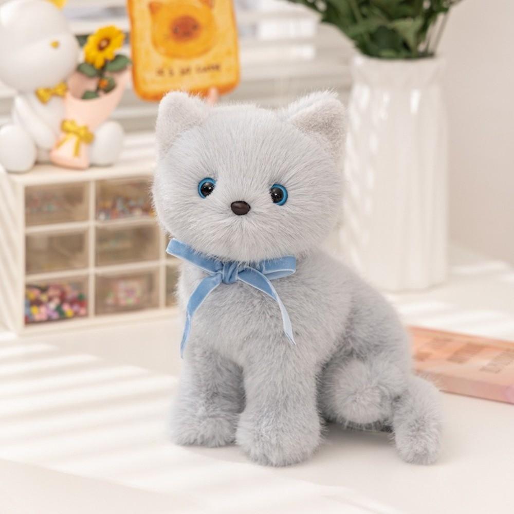Fluffy Simulated Cat Plush Toys Sitting Pose Cat Doll Delicate Lifelike Kitten