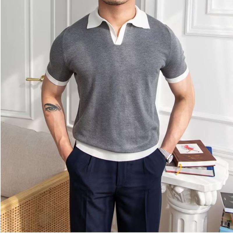 2023 Мужская модная рубашка поло с японским принтом — однотонная, короткие рукава