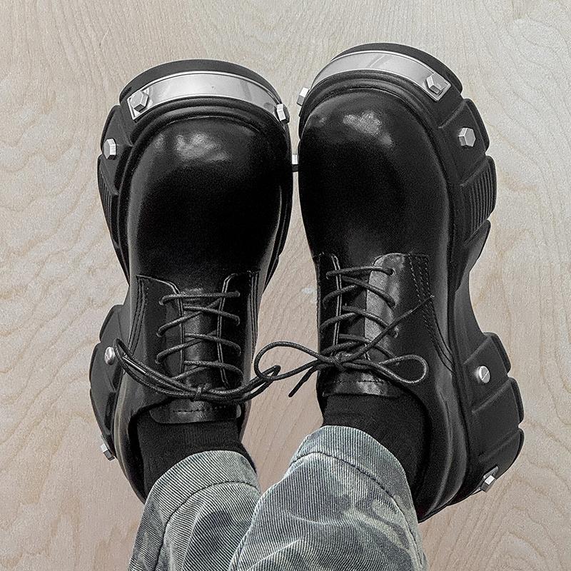 Мужские кожаные туфли с большой головой Роскошный дизайнерский стиль Работа и офис Улица Мода Повседневные туфли на высокой подошве Новые