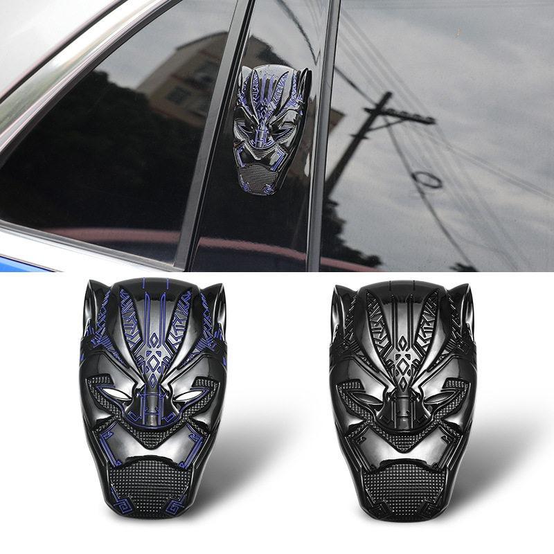 Car grille emblem black panther mask black warrior stylish 3d metal car sticker decoration