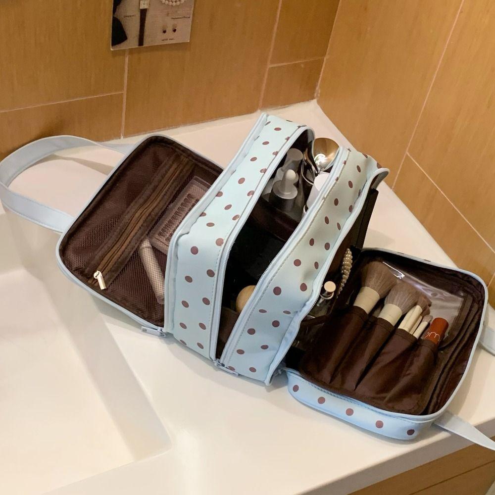 Three Layer Partition Handheld Makeup Bag Polka Dot Toiletry Bag Travel Storage Bag Business