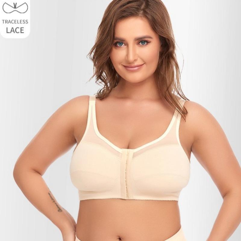Бесшовный кружевной бюстгальтер с большой чашкой и передней застежкой, тонкий стиль, европейский и американский большой размер