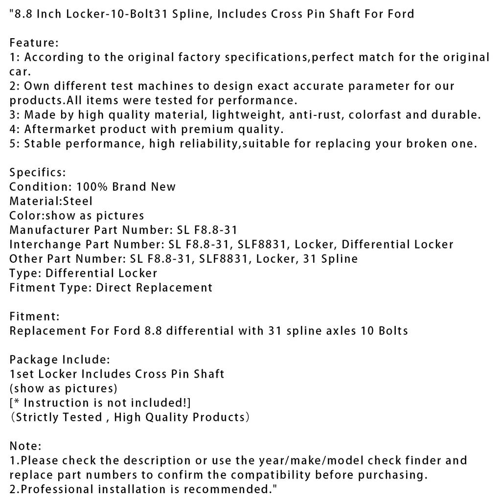 8.8 Дюймовый Локер-10-Болтов31 Шлиц, Включает Ось Сателлитов Для Ford