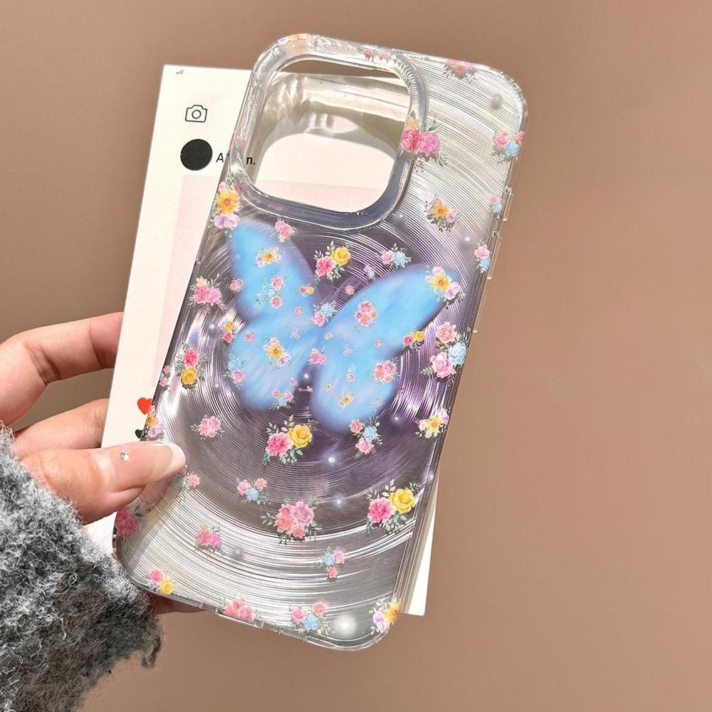 Iridescent Glossy Phone Case for iPhone 11 13 14 15 16 17 Pro 17 13 14 15 Pro Max High Quality Fantasy Floral Style Full Protection Shell