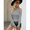 Women's Autumn and Winter Knit V-neck Off-the-shoulder Solid Color Twist Long-sleeved Sweater