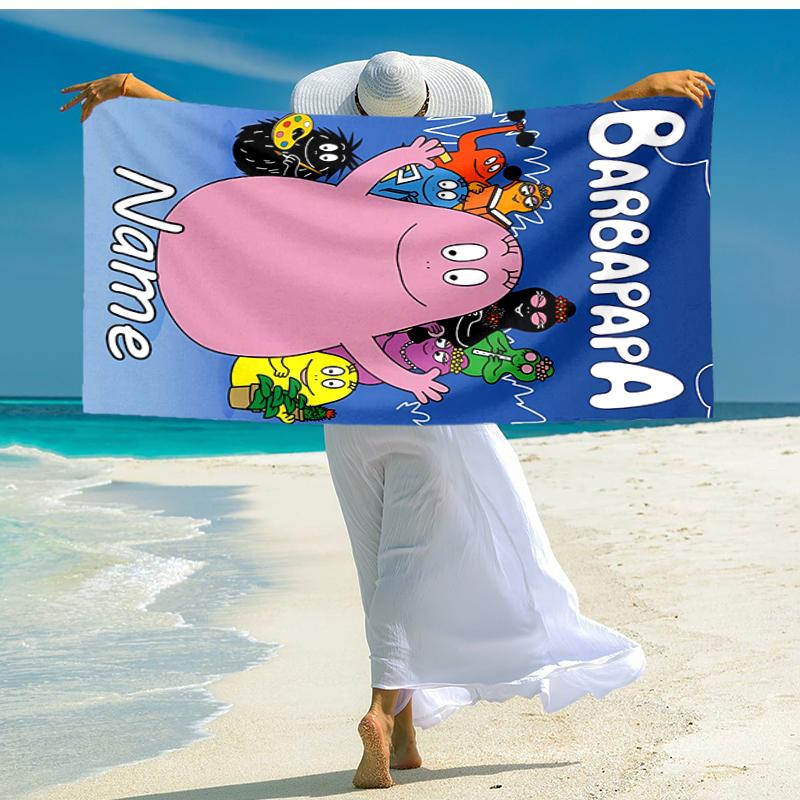 Personalized customized proof beach towel with Barbapapa pattern - soft, absorbent, quick-drying, perfect swimming, camping&bathing