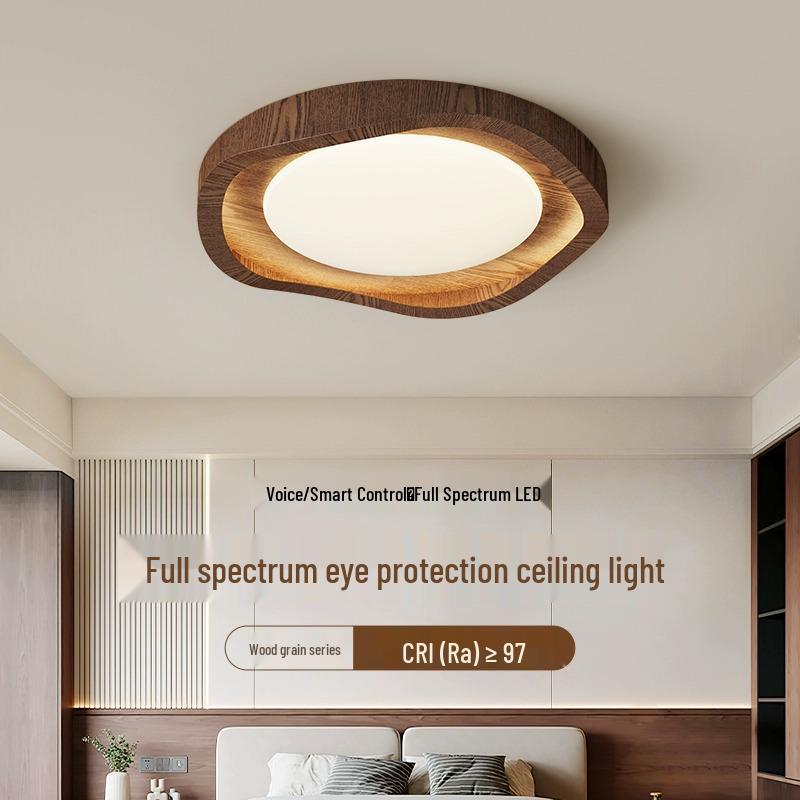 Wabi-Sabi Modern Walnut Ceiling Light - Minimalist Mid-Century Style, Dimmable for Bedroom