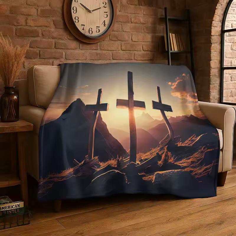 Classic Cross Bible Christian Faith Retro Flannel Blanket Soft Throw Blanket for Bedroom Living Room Bed Picnic Nap Cover Gift