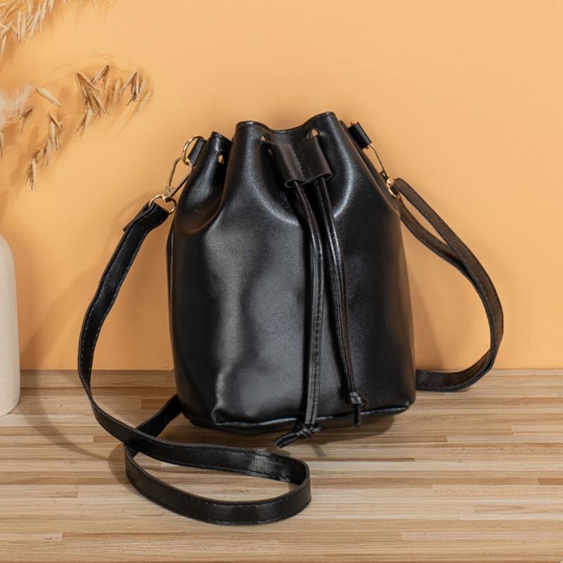 Chic Minimalist Solid Color Large Capacity Crossbody Drawstring Bucket Bag for Women, Available In Sky Blue/White/Black