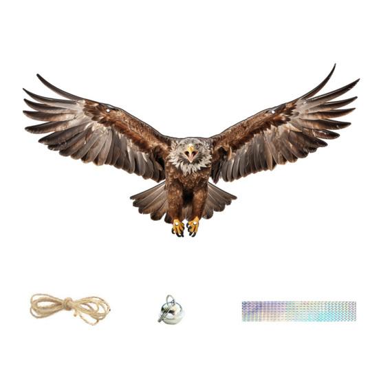 Подвесная Поддельная Сова 2D Плоский Чучело Совы со Светоотражающей Лентой Украшение Орла с Колокольчиком для Отпугивания Голубей