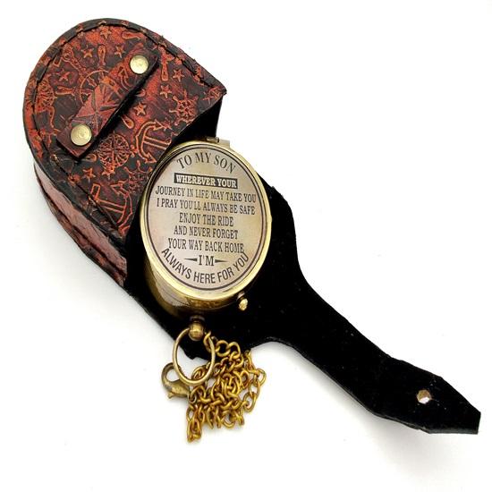Компас из латуни с гравировкой Подарок моему сыну Морской подарок сыну от папы Подарок сыну от мамы Идеальный и уникальный подарок в кожаном чехле