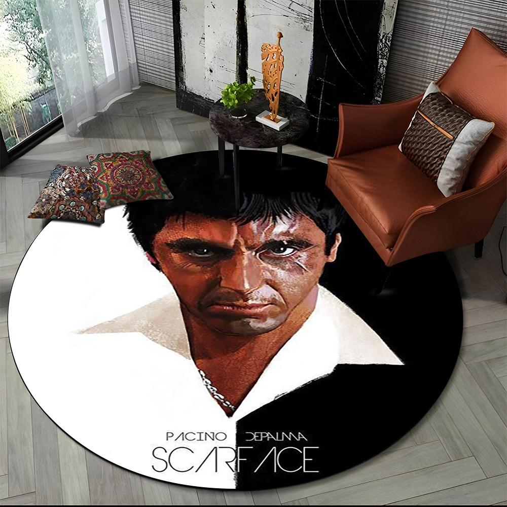 3D Печать Кино Лицо со шрамом Тони HD Круглый Ковер для Гостиной Спальни Детской Игровой Комнаты Декор, Коврик для Питомца Нескользящий Напольный Коврик