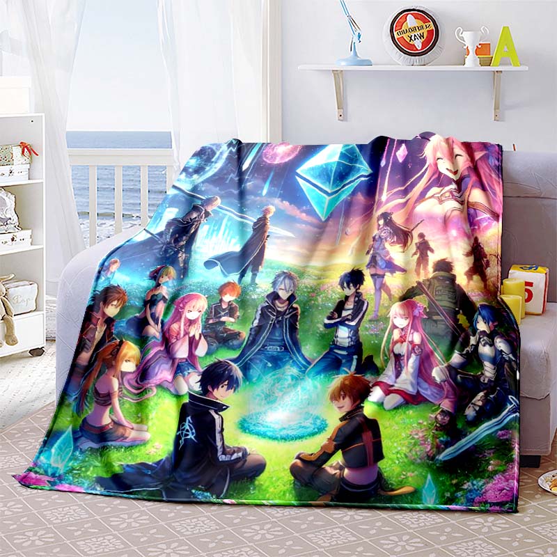 The 3D printed "Sword Art Online" flannel blanket is warm, comfortable, and soft, suitable for use in bedrooms, beds, sofas, 001