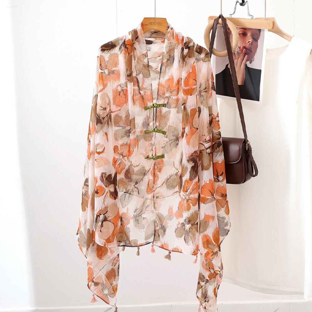 Paisley Sunscreen Scarf Shawl Knot Button National Style Cloak Elegant Cardigan Cape  Beachside